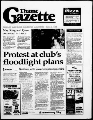 cover page of Thame Gazette published on May 4, 2001