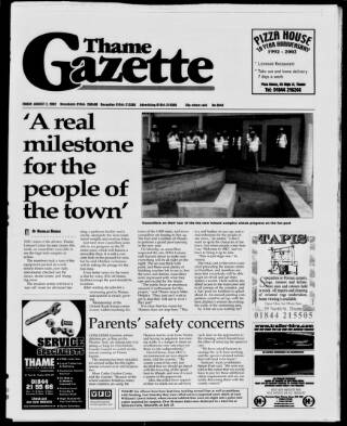 cover page of Thame Gazette published on August 2, 2002