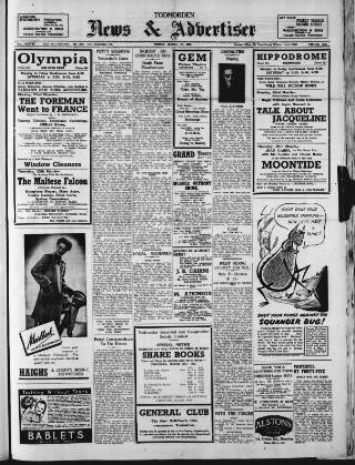 cover page of Todmorden & District News published on March 19, 1943