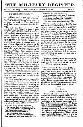 cover page of Military Register published on March 19, 1817