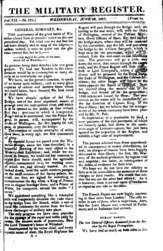 cover page of Military Register published on June 18, 1817