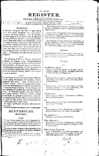 cover page of Military Register published on August 11, 1819