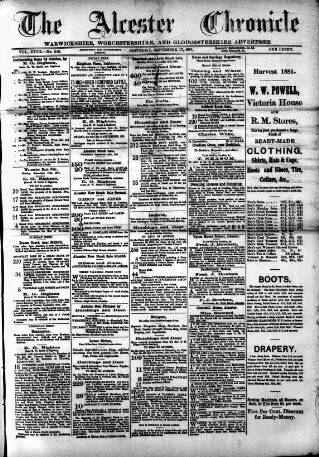 cover page of Alcester Chronicle published on September 17, 1881