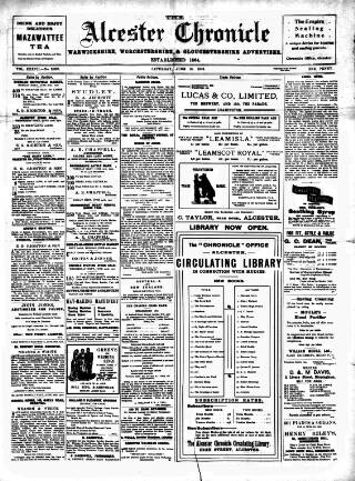 cover page of Alcester Chronicle published on June 18, 1910
