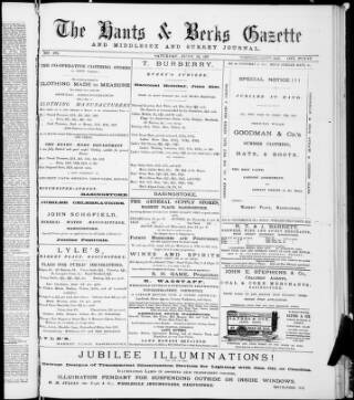 cover page of Hants and Berks Gazette and Middlesex and Surrey Journal published on June 18, 1887