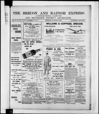 cover page of Brecon and Radnor Express and Carmarthen Gazette published on November 2, 1899