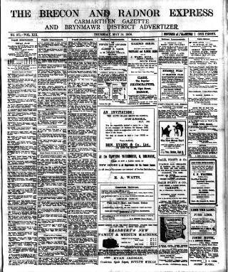 cover page of Brecon and Radnor Express and Carmarthen Gazette published on May 14, 1908