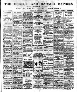 cover page of Brecon and Radnor Express and Carmarthen Gazette published on September 17, 1908