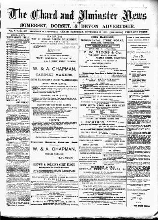 cover page of Chard and Ilminster News published on November 2, 1889