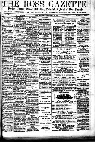 cover page of Ross Gazette published on November 2, 1876