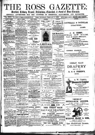 cover page of Ross Gazette published on February 2, 1888