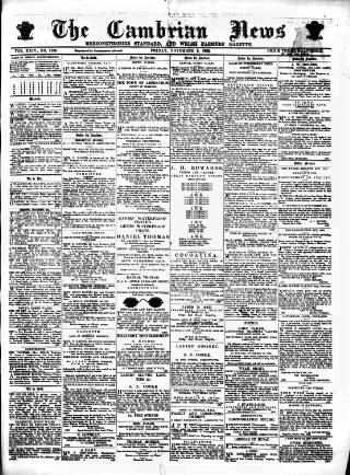 cover page of Cambrian News published on November 2, 1883