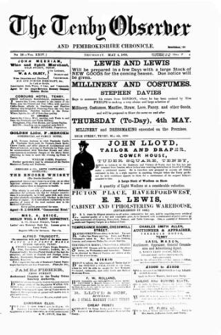 cover page of Tenby Observer published on May 4, 1876