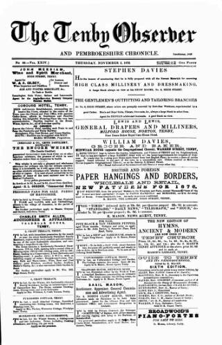 cover page of Tenby Observer published on November 2, 1876