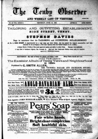 cover page of Tenby Observer published on June 18, 1885