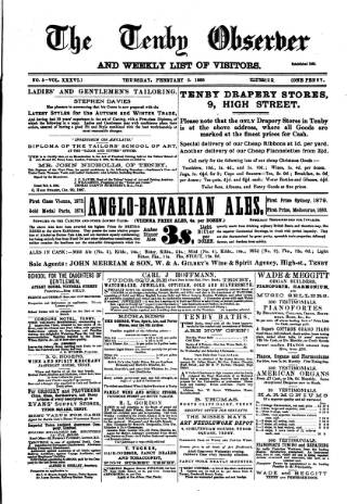 cover page of Tenby Observer published on February 2, 1888