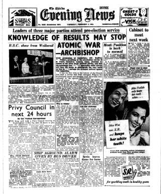 cover page of Shields Daily News published on February 2, 1950