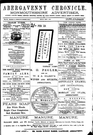 cover page of Abergavenny Chronicle published on April 4, 1890