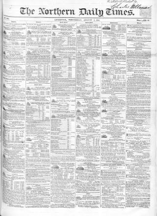 cover page of Northern Daily Times published on August 2, 1854