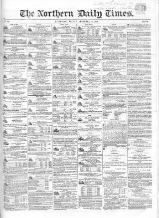 cover page of Northern Daily Times published on February 2, 1855