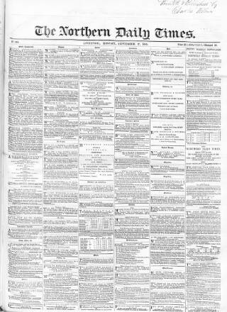 cover page of Northern Daily Times published on September 17, 1855