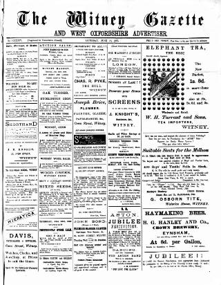 cover page of Witney Gazette and West Oxfordshire Advertiser published on June 18, 1887