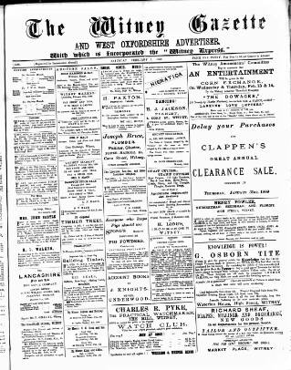 cover page of Witney Gazette and West Oxfordshire Advertiser published on February 2, 1889