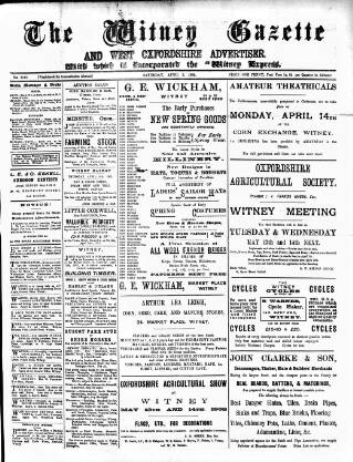 cover page of Witney Gazette and West Oxfordshire Advertiser published on April 5, 1902