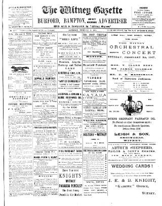 cover page of Witney Gazette and West Oxfordshire Advertiser published on February 2, 1907