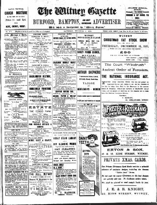 cover page of Witney Gazette and West Oxfordshire Advertiser published on November 2, 1912