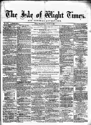 cover page of Isle of Wight Times published on August 2, 1865