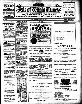 cover page of Isle of Wight Times published on March 19, 1908