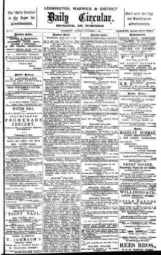 cover page of Leamington, Warwick, Kenilworth & District Daily Circular published on November 2, 1897