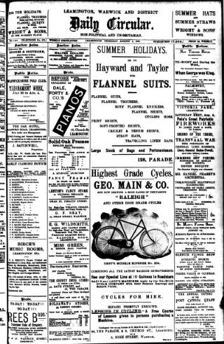 cover page of Leamington, Warwick, Kenilworth & District Daily Circular published on August 2, 1900