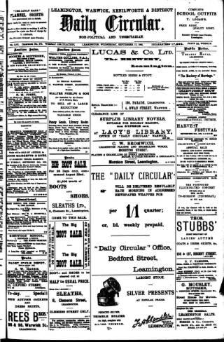 cover page of Leamington, Warwick, Kenilworth & District Daily Circular published on September 17, 1902