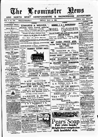 cover page of Leominster News and North West Herefordshire & Radnorshire Advertiser published on May 2, 1884