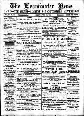 cover page of Leominster News and North West Herefordshire & Radnorshire Advertiser published on June 18, 1886