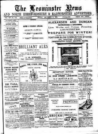 cover page of Leominster News and North West Herefordshire & Radnorshire Advertiser published on December 14, 1894