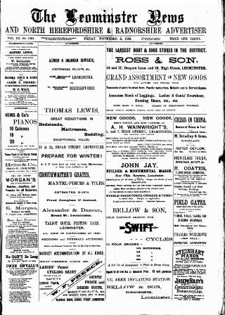 cover page of Leominster News and North West Herefordshire & Radnorshire Advertiser published on November 2, 1900