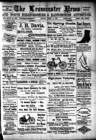 cover page of Leominster News and North West Herefordshire & Radnorshire Advertiser published on April 5, 1907