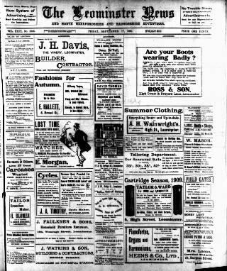 cover page of Leominster News and North West Herefordshire & Radnorshire Advertiser published on September 17, 1909