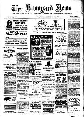 cover page of Bromyard News published on September 17, 1903