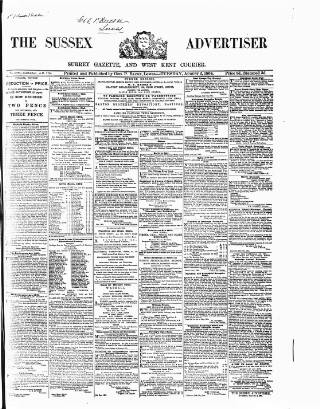 cover page of Surrey Gazette published on August 2, 1864
