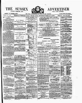 cover page of Surrey Gazette published on February 2, 1875