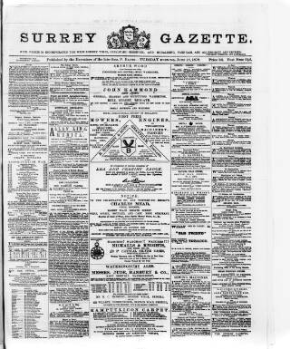 cover page of Surrey Gazette published on June 18, 1878
