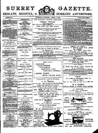 cover page of Surrey Gazette published on April 4, 1889