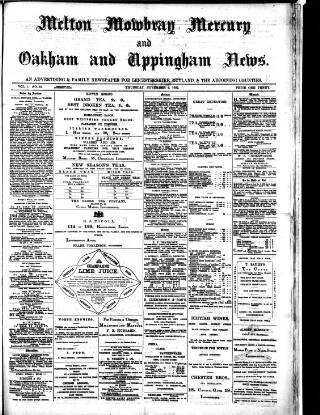 cover page of Melton Mowbray Mercury and Oakham and Uppingham News published on November 2, 1882