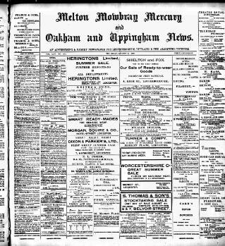 cover page of Melton Mowbray Mercury and Oakham and Uppingham News published on August 2, 1906