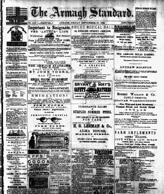 cover page of Armagh Standard published on September 17, 1886