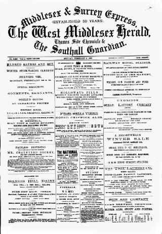 cover page of Middlesex & Surrey Express published on February 2, 1903